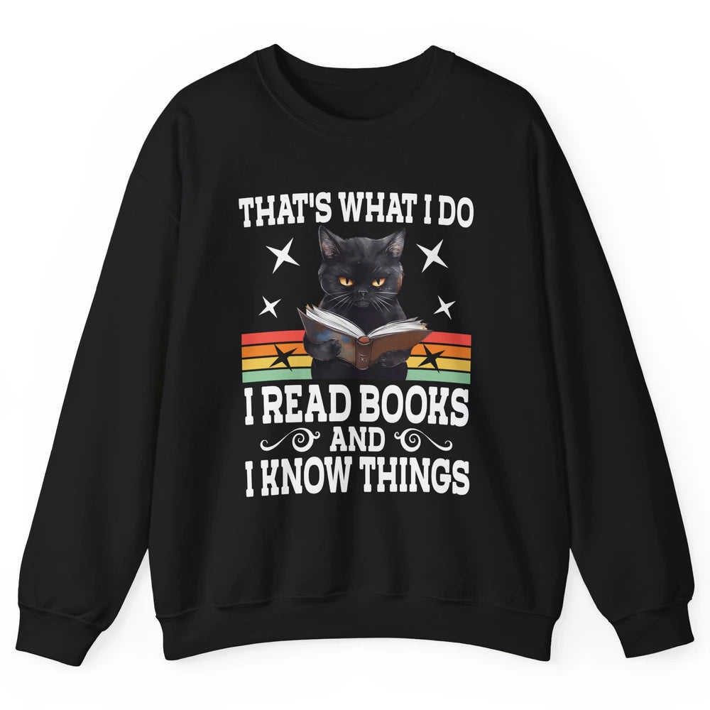 Retro Cat Books The Reader Black Cat Reading Books Bookish Bookworm Kitten Unisex Crewneck Sweatshirt