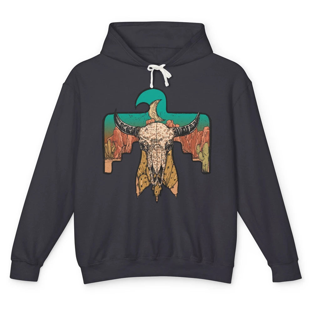 Retro Boho Bull Skull Desert Cactus Eagle Western Country Unisex Lightweight Hoodie
