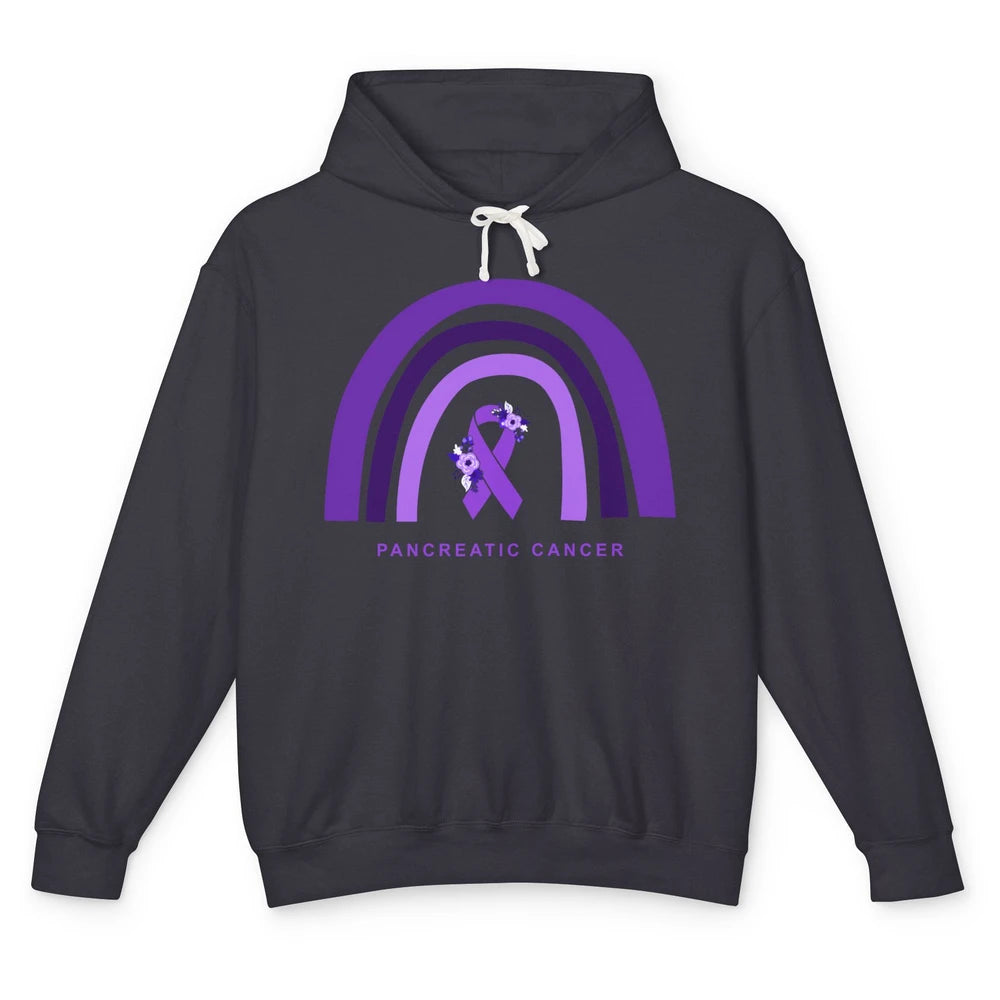 Pancreatic Cancer Awareness Floral Purple Ribbon Rainbow Unisex Lightweight Hoodie