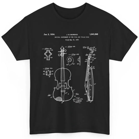 Vintage Patent Drawing Print Violin Player Retro Violinist Classic Unisex T-Shirt