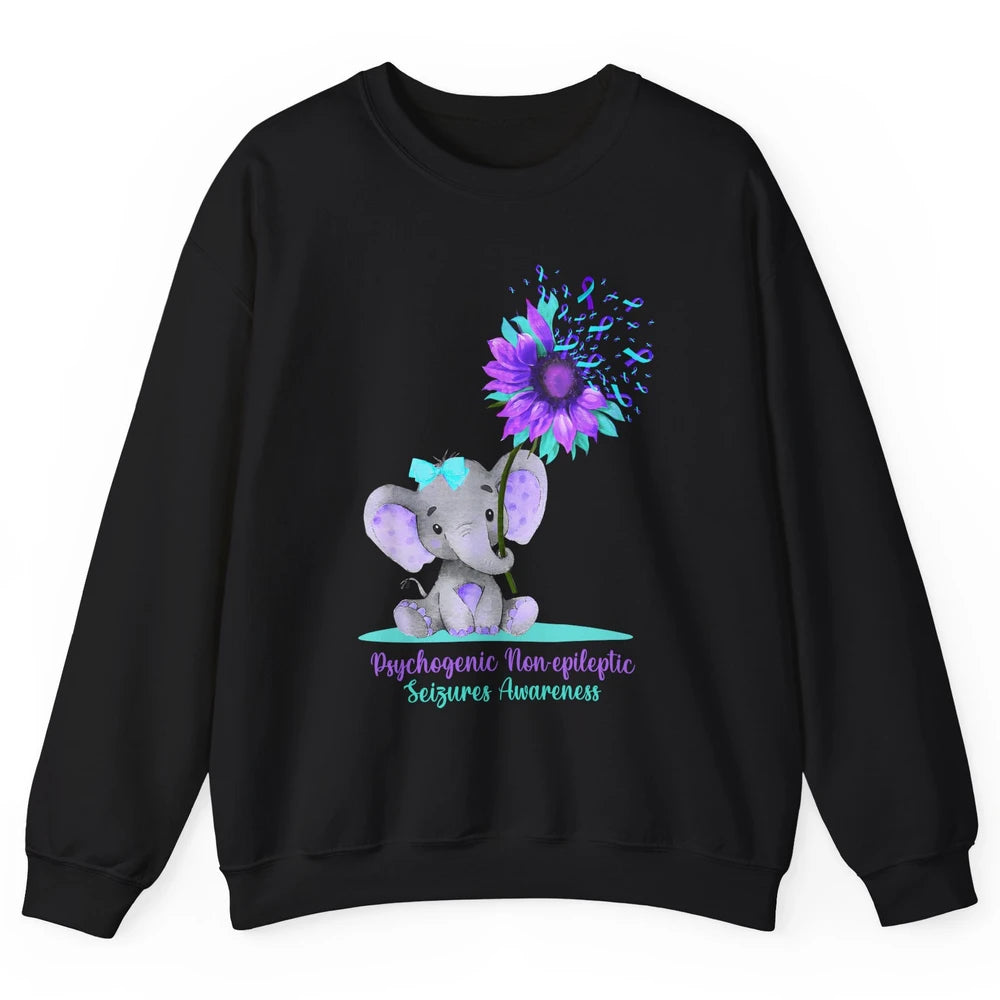 PNES Awareness Purple Teal Ribbon Sunflower Baby Elephant Unisex Crewneck Sweatshirt