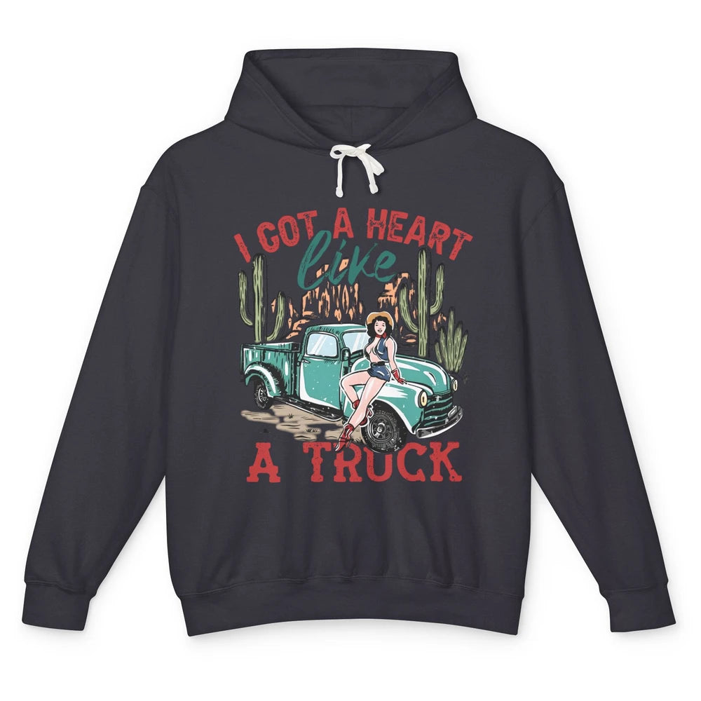 Retro Desert Cowgirl Got A Heart Like Truck Western Country Unisex Lightweight Hoodie