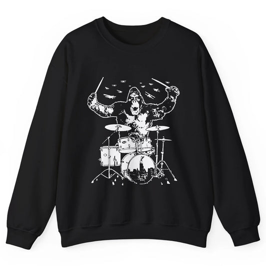 Retro Gorilla Drumming Drummers Gift Percussionists Unisex Crewneck Sweatshirt