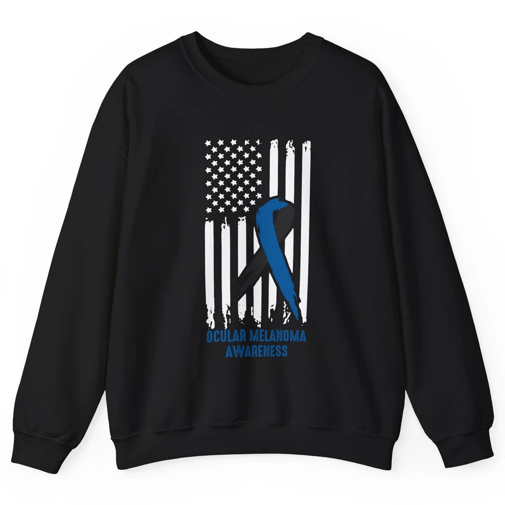 Ocular Melanoma Awareness Ribbon No One Fight Alone US Flag Unisex Crewneck Sweatshirt