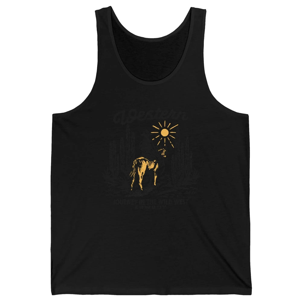 Retro Cowboy Riding Desert Sunset Western Journey Wild West Unisex Jersey Tank
