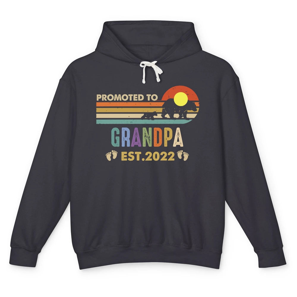 Retro Bear Sunset Promoted To Grandpa Est 2022 Grandpa Gift Unisex Lightweight Hoodie