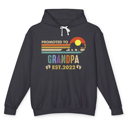 Retro Bear Sunset Promoted To Grandpa Est 2022 Grandpa Gift Unisex Lightweight Hoodie