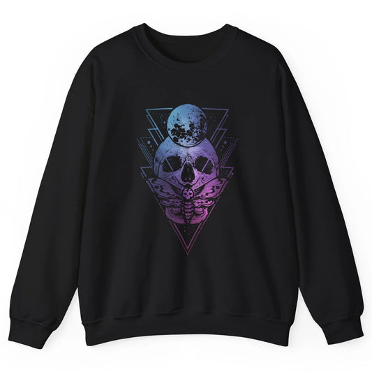Moon Skull Wicca Crescent Lunar Moth Skeleton Halloween Goth Unisex Crewneck Sweatshirt
