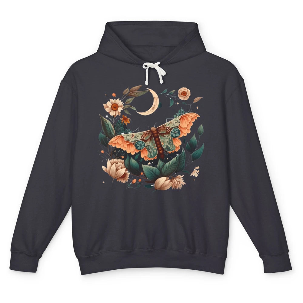 Retro Floral Moth Moon Butterfly Boho Moth Lovers Gift Unisex Lightweight Hoodie