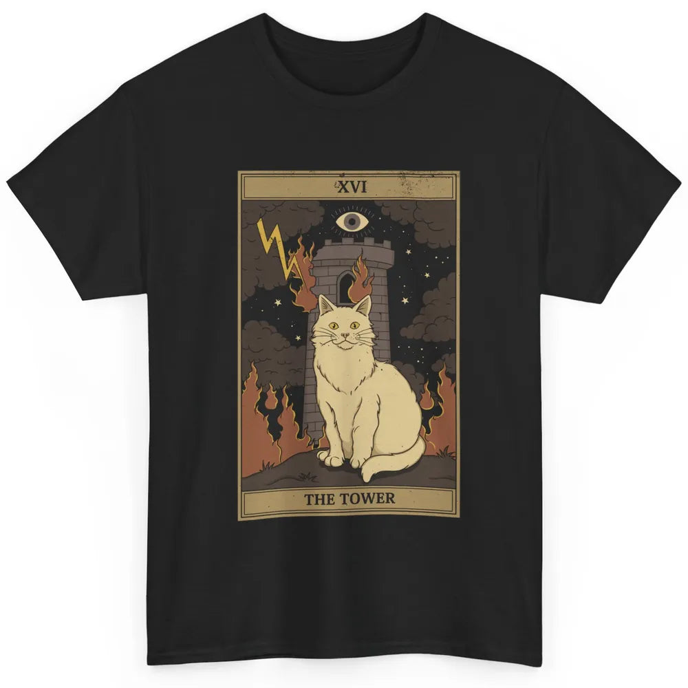 Retro Halloween Cat Witch The Tower Tarot Card Witchcraft Classic Unisex T-Shirt
