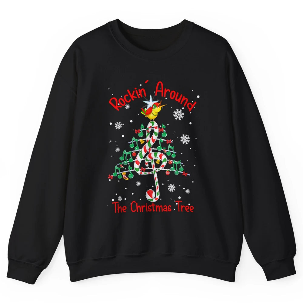 Rockin' Around The Christmas Tree Xmas Music Note Snow Retro Unisex Crewneck Sweatshirt