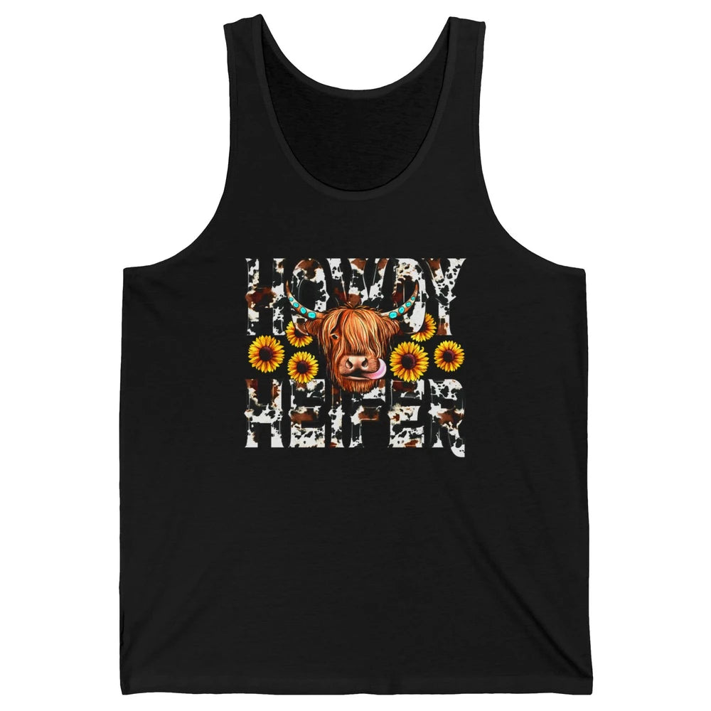 Sunflower Highland Cow Howdy Heifer Western Country Cowboy Unisex Jersey Tank