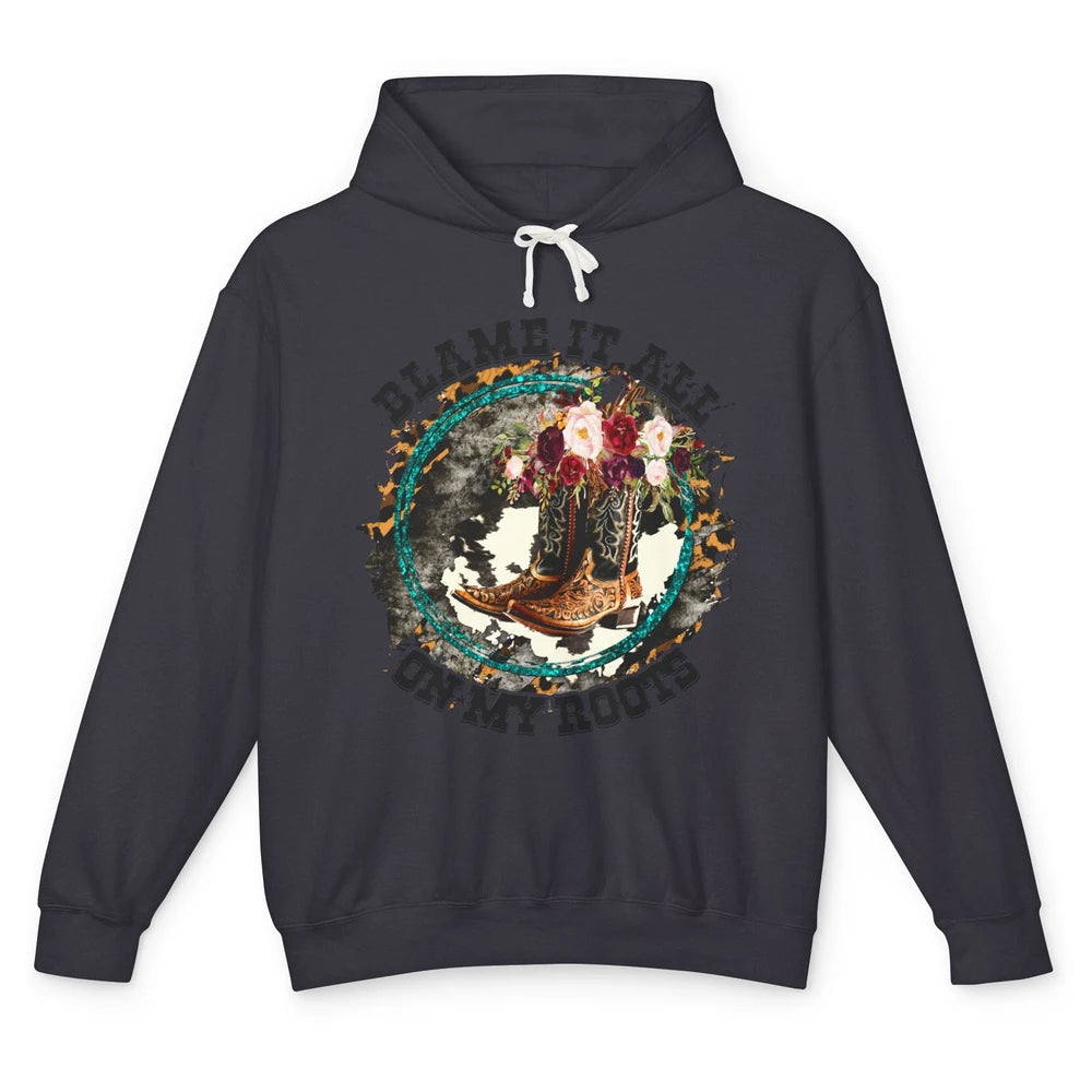 Retro Leopard Cowboy Boots Blame It On My Roots Western Girl Unisex Lightweight Hoodie