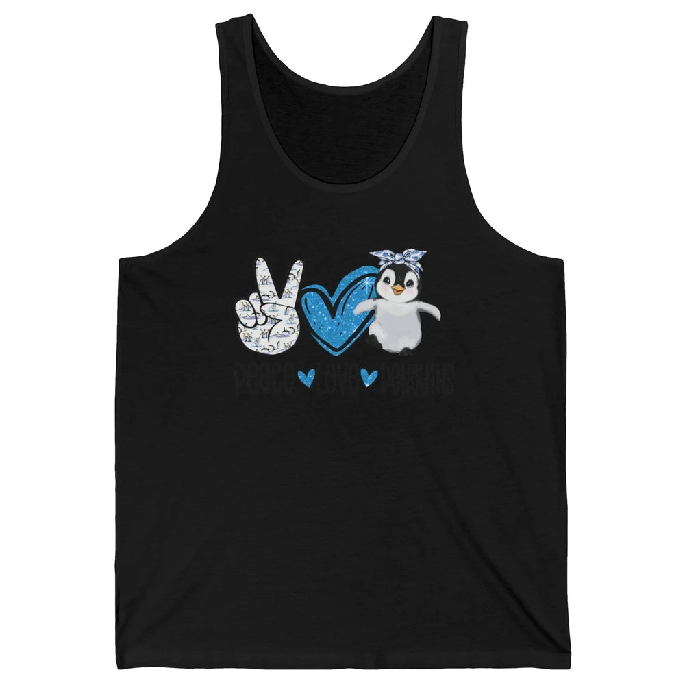 Peace Love Penguins With Headband Baby Penguins Lovers Gift Unisex Jersey Tank