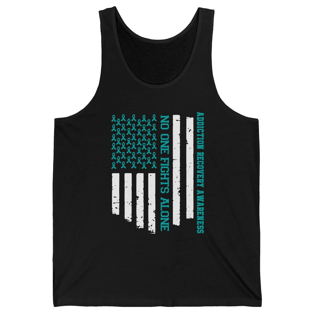 Addiction Recovery Awareness Teal Ribbon No One Fiht Alone Unisex Jersey Tank