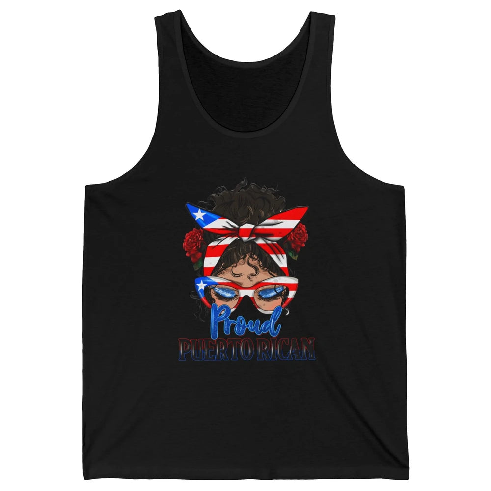 Proud Puerto Rican Girl Messy Bun Hair Puerto Rico Flag Unisex Jersey Tank