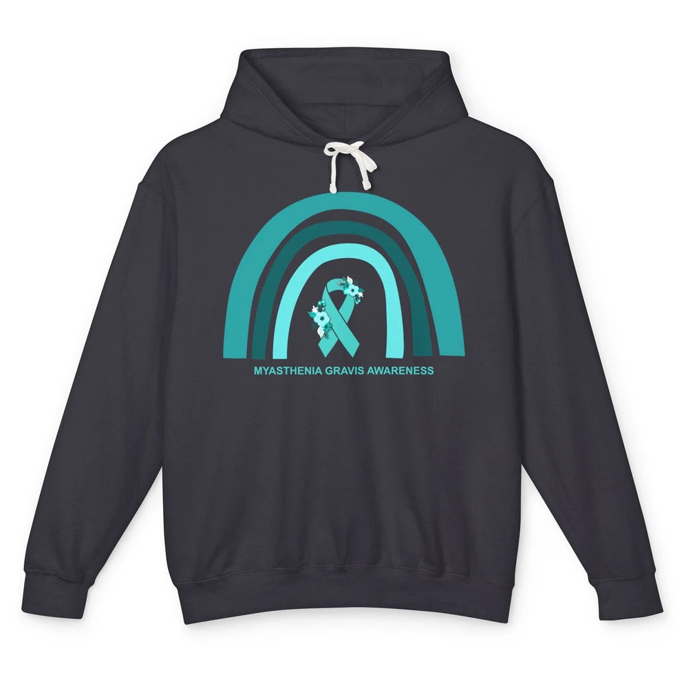 Myasthenia Gravis Awareness Floral Teal Ribbon Rainbow Unisex Lightweight Hoodie
