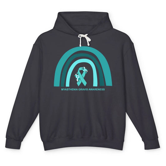 Myasthenia Gravis Awareness Floral Teal Ribbon Rainbow Unisex Lightweight Hoodie