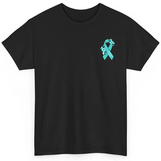 Myasthenia Gravis Awareness Floral Teal Ribbon Pocket Size Classic Unisex T-Shirt