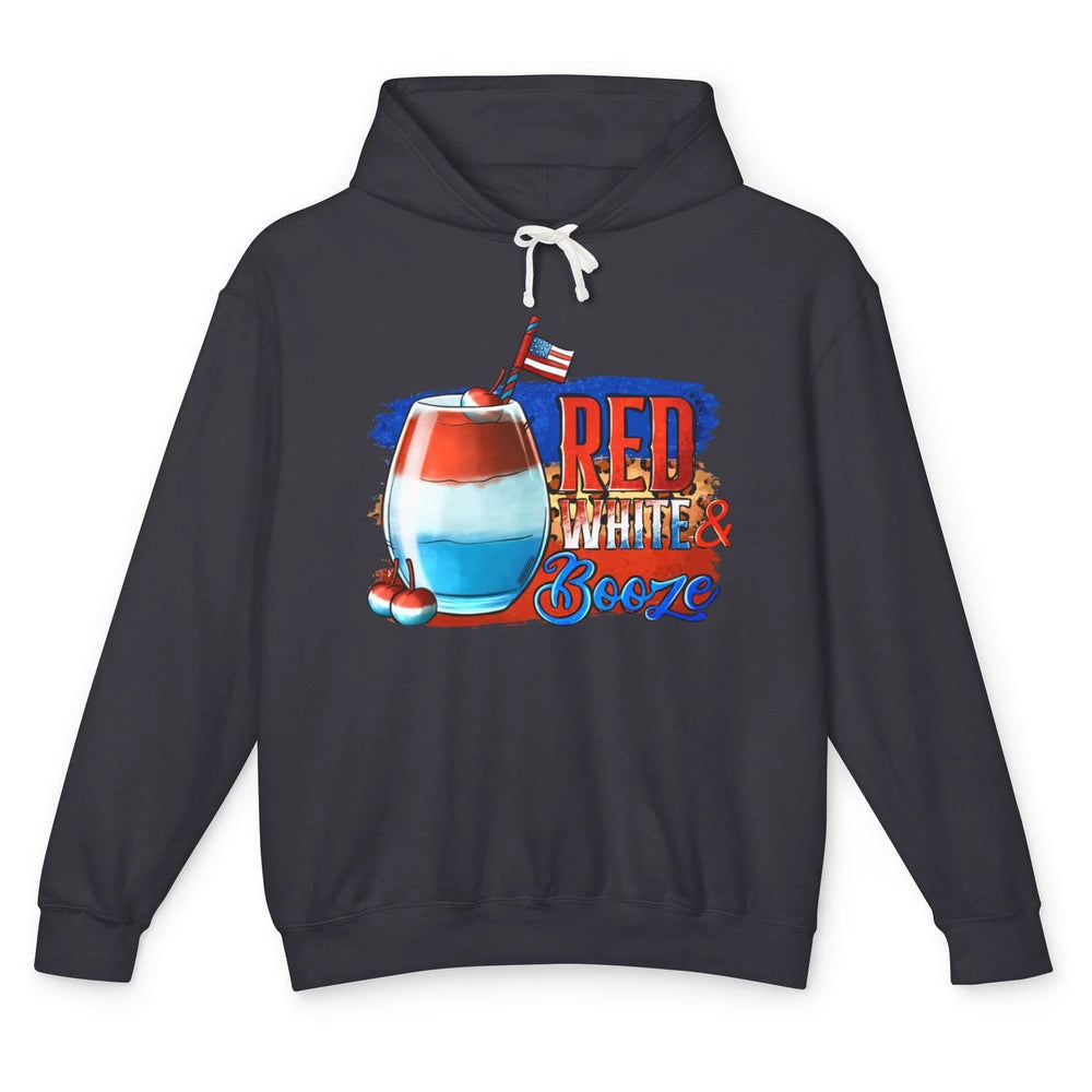 Red White & Booze Leopard US Flag 4th of July American Booze Unisex Lightweight Hoodie
