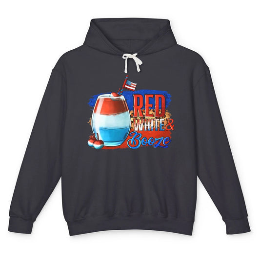 Red White & Booze Leopard US Flag 4th of July American Booze Unisex Lightweight Hoodie