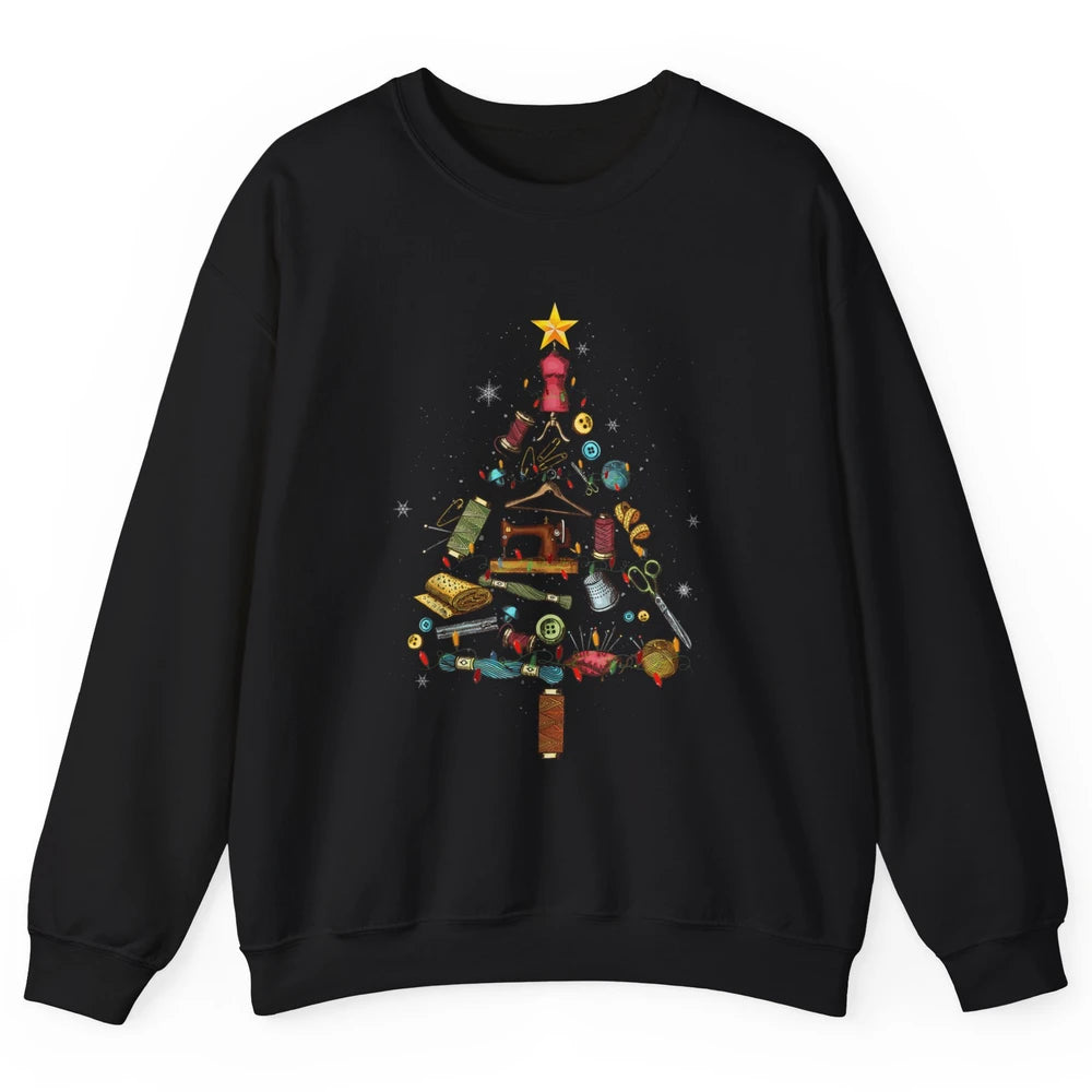 Merry Christmas Sewing Yarn Quilting Xmas Tree Sew Machine Unisex Crewneck Sweatshirt