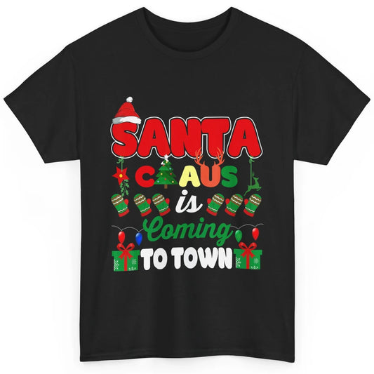 Merry Christmas Santa Claus Coming To Town Retro Xmas Lights Classic Unisex T-Shirt
