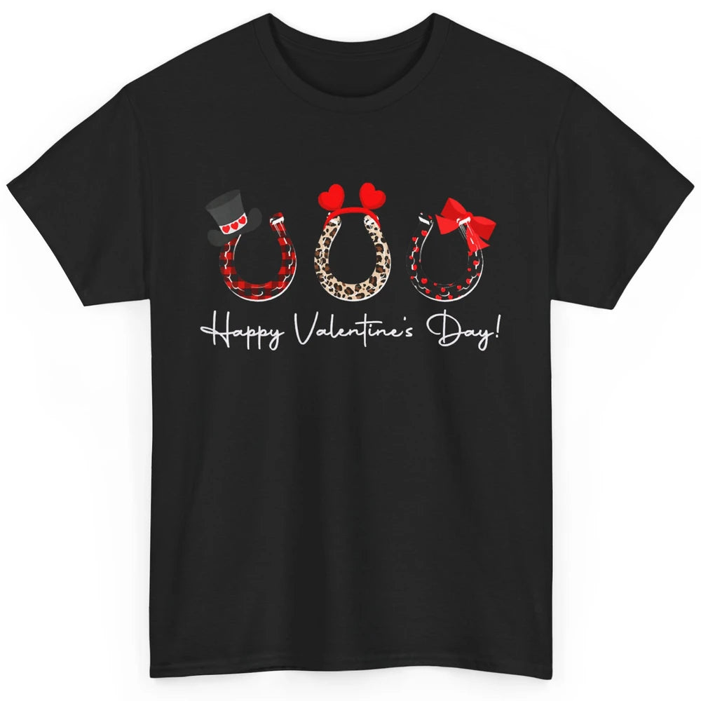 Leopard Red Plaid Heart Love Horseshoes Horse Lover Happy Valentine's Day Classic Unisex T-Shirt