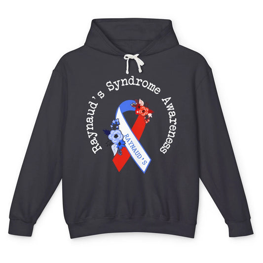 Raynaud's Syndrome Awareness Support Floral Red Blue Ribbon Unisex Lightweight Hoodie