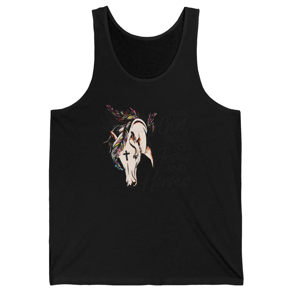 Christian This Girl Runs On Jesus And Horses Western Cowgirl Unisex Jersey Tank