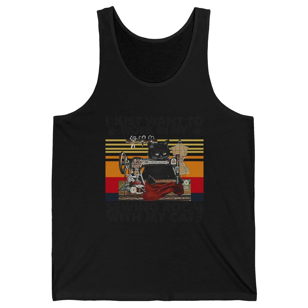 Retro I Just Want To Work In My Sewing Room With My Cats Unisex Jersey Tank