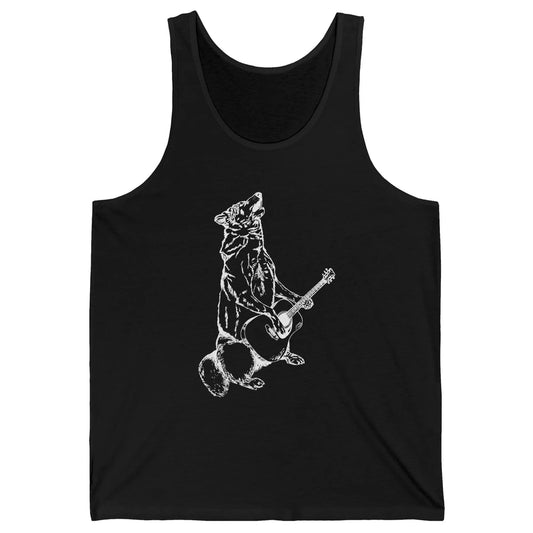 Retro Howling Wolf Playing Guitar Musician Guitarist Music Unisex Jersey Tank