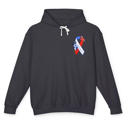 Raynaud's Syndrome Awareness Support Floral Red Blue Ribbon Unisex Lightweight Hoodie
