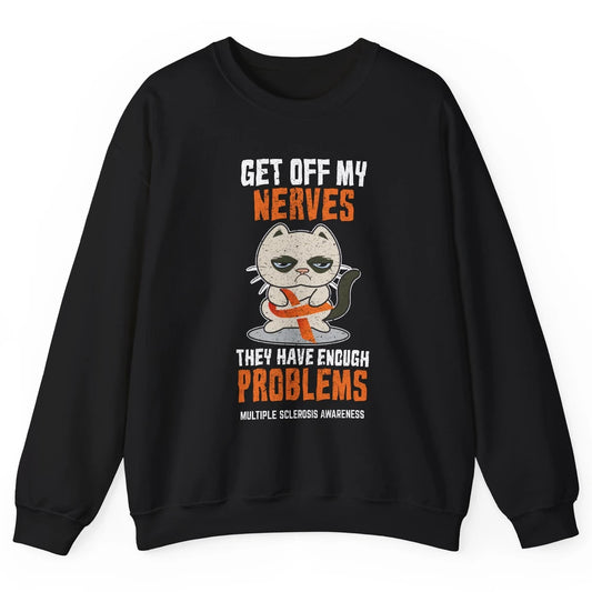 Multiple Sclerosis Awareness Ms Cancer Cat Orange Ribbon Unisex Crewneck Sweatshirt