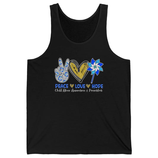 Peace Love Leopard Pinwheel Child Abuse Prevention Month Unisex Jersey Tank