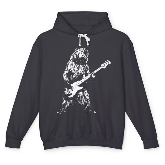 Retro Bear Playing Bass Guitar Bear Guitarist Music Lovers Unisex Lightweight Hoodie