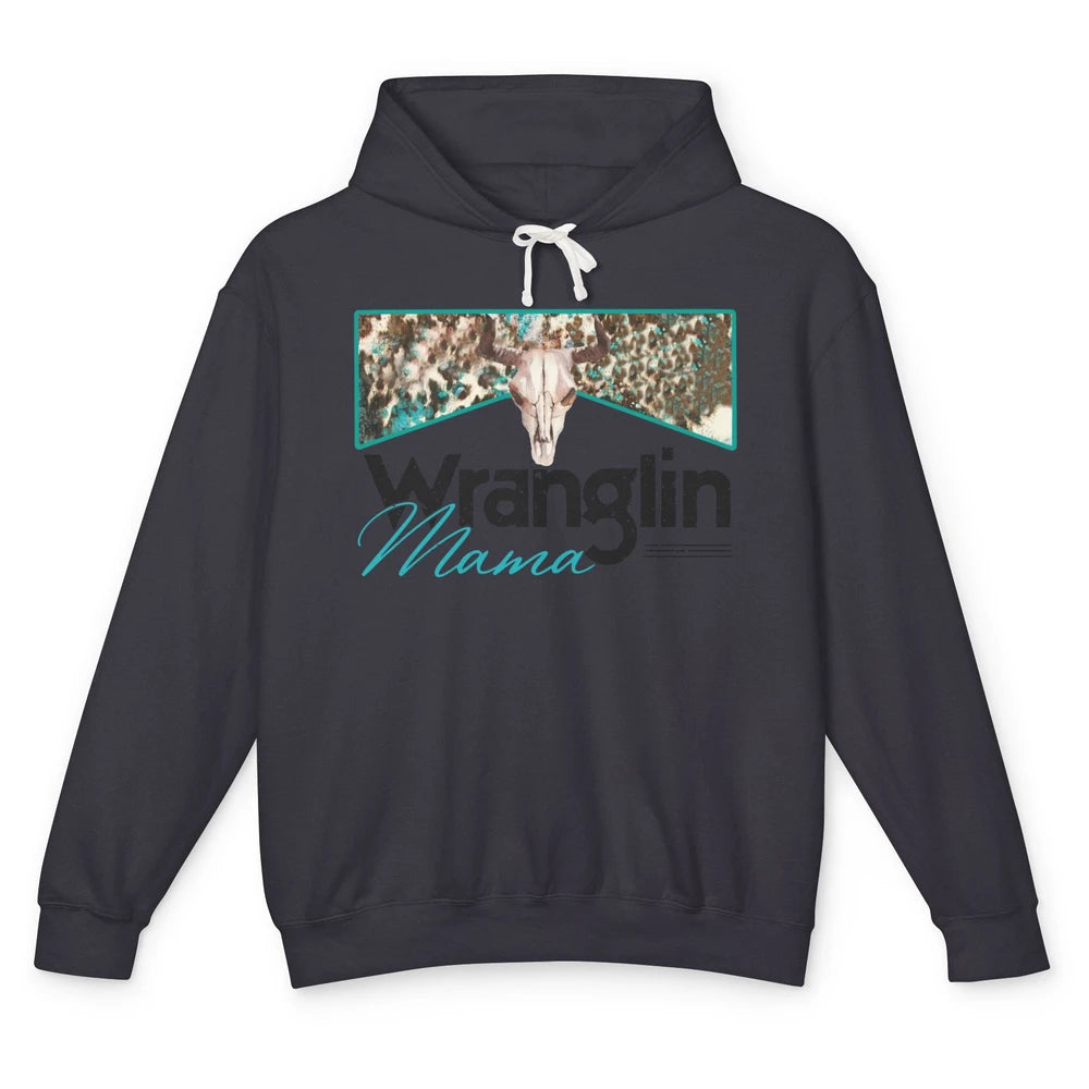 Retro Cowhide Bull Skull Wrangling Mama Western Country Girl Unisex Lightweight Hoodie