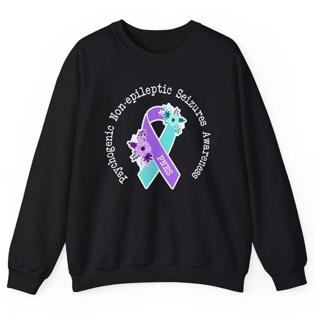 Psychogenic Non-epileptic Seizures PNES Purple Teal Ribbon Unisex Crewneck Sweatshirt