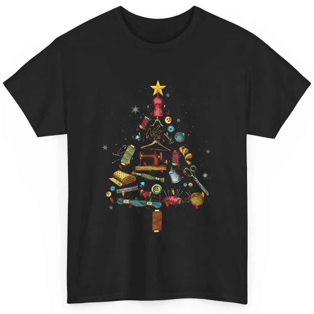 Merry Christmas Sewing Yarn Quilting Xmas Tree Sew Machine Classic Unisex T-Shirt