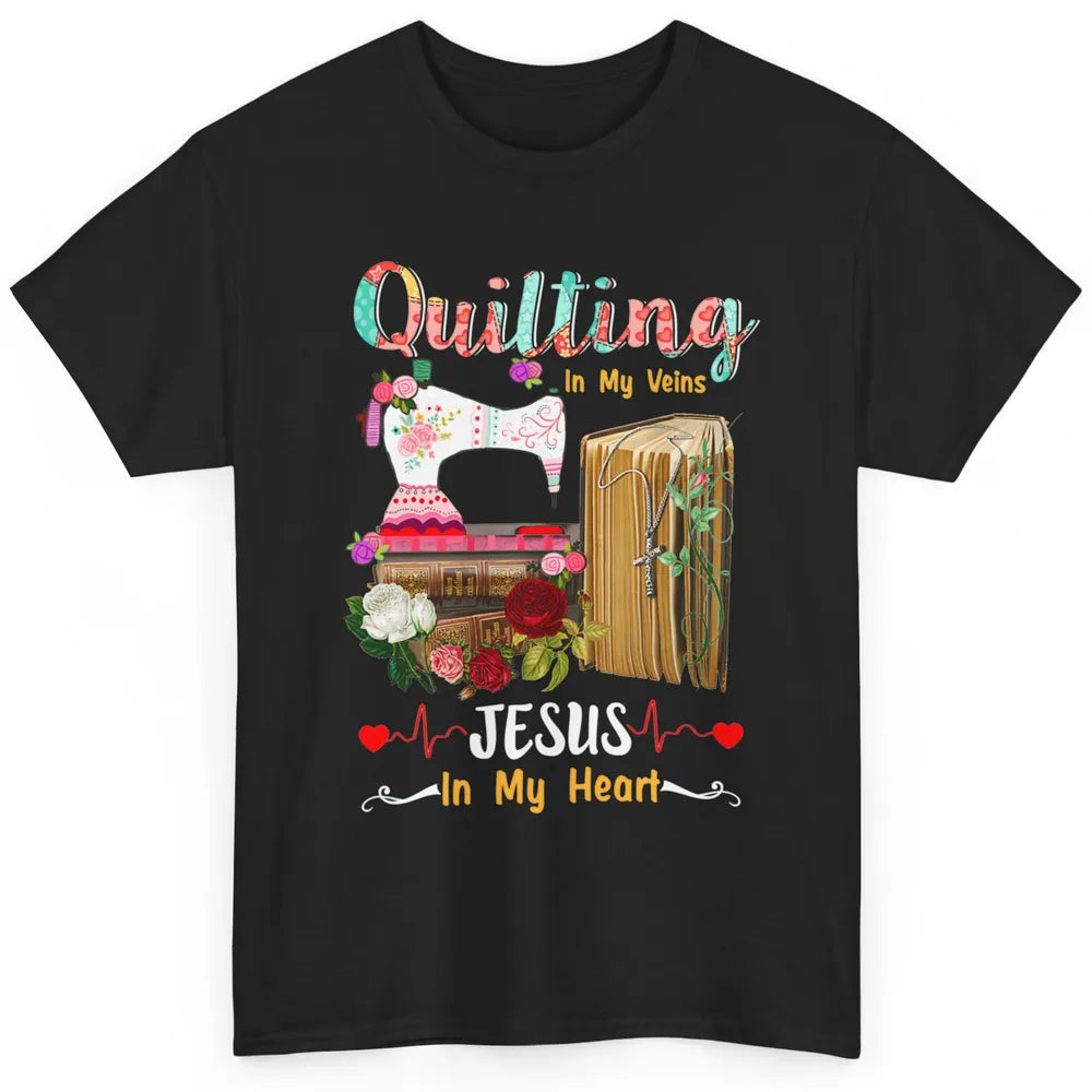 Quilting In My Veins Jesus In Heart Christian Retro Quilt Classic Unisex T-Shirt