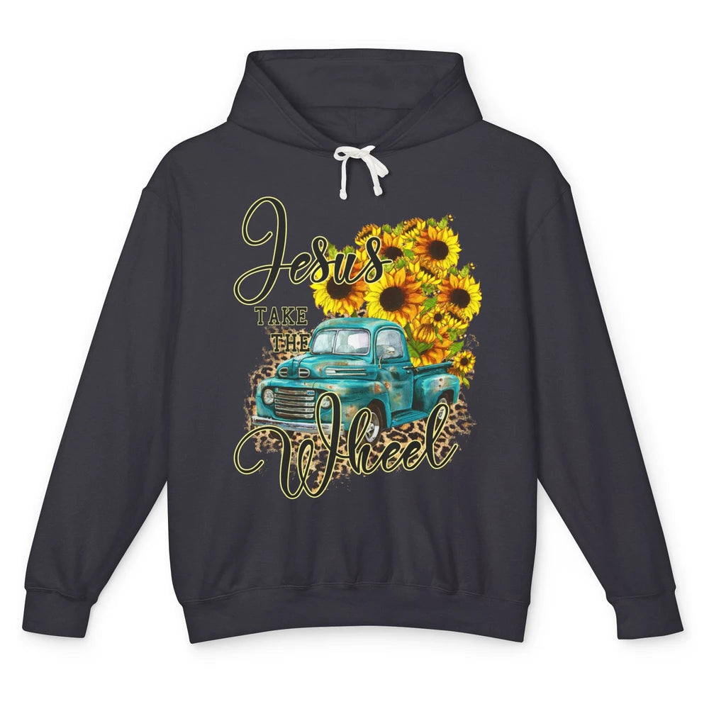 Sunflower Jesus Take The Wheel Christian Gift Leopard Print Unisex Lightweight Hoodie