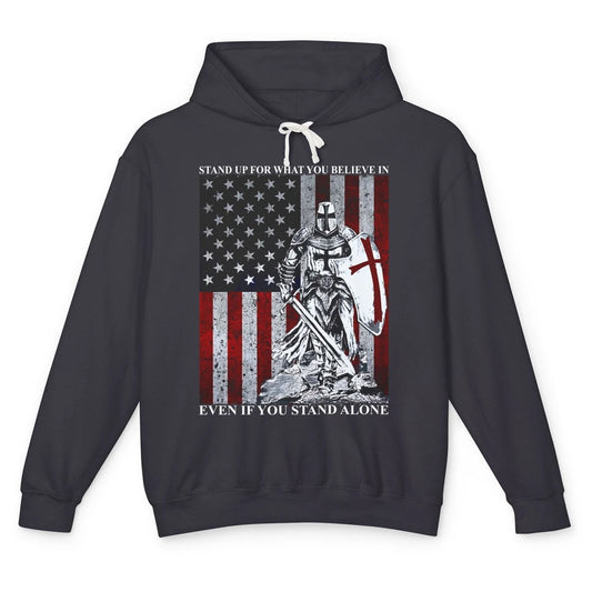 Retro Knight Templar US Flag Stand For What You Believe In Unisex Lightweight Hoodie