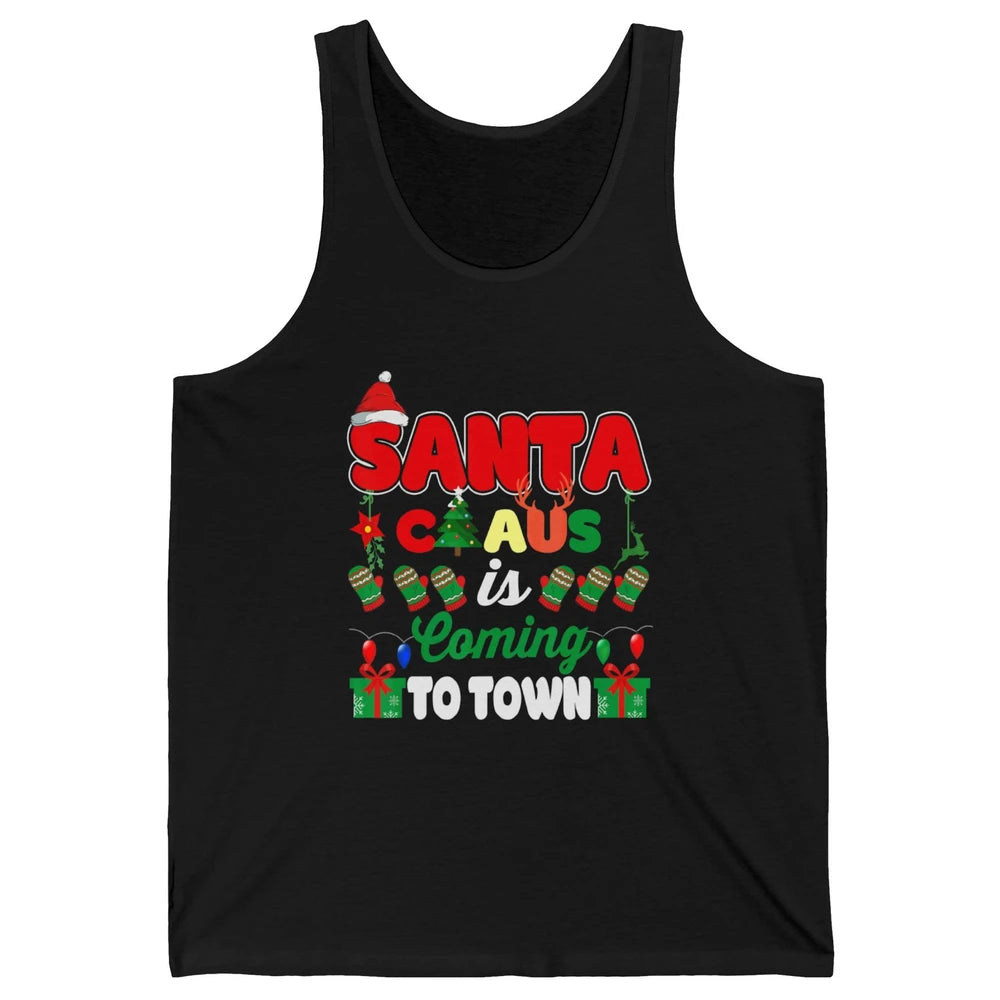 Merry Christmas Santa Claus Coming To Town Retro Xmas Lights Unisex Jersey Tank
