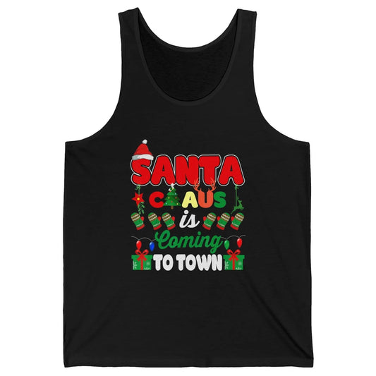 Merry Christmas Santa Claus Coming To Town Retro Xmas Lights Unisex Jersey Tank
