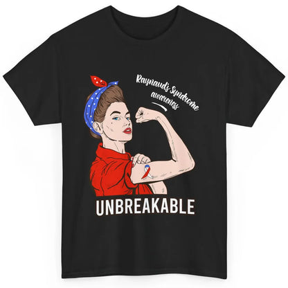 Raynaud's Syndrome Red Blue Ribbon Strong Woman Unbreakable Classic Unisex T-Shirt