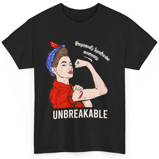 Raynaud's Syndrome Red Blue Ribbon Strong Woman Unbreakable Classic Unisex T-Shirt