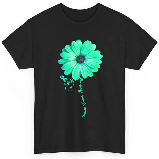 Ovarian Cancer Awareness Daisy Flower Teal Ribbon Cancer Classic Unisex T-Shirt