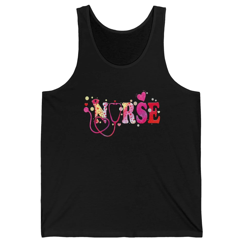 Nurse Tie Dye Valentines Day Heart Stethoscope Nursing Life Unisex Jersey Tank