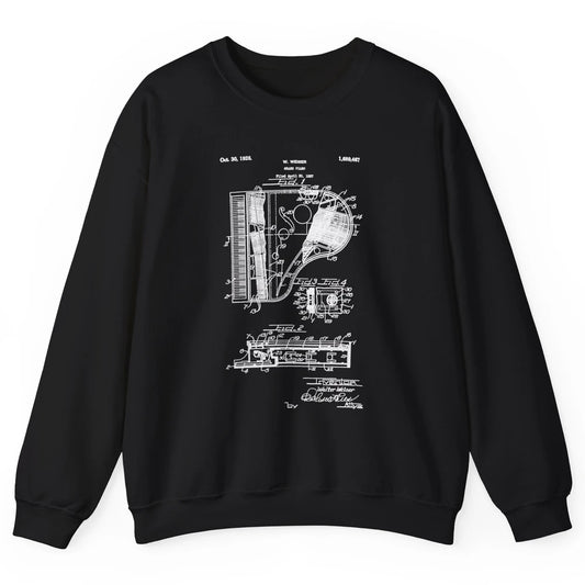 Piano Patent Style Vintage Grand Pianist Line Art Drawing Unisex Crewneck Sweatshirt