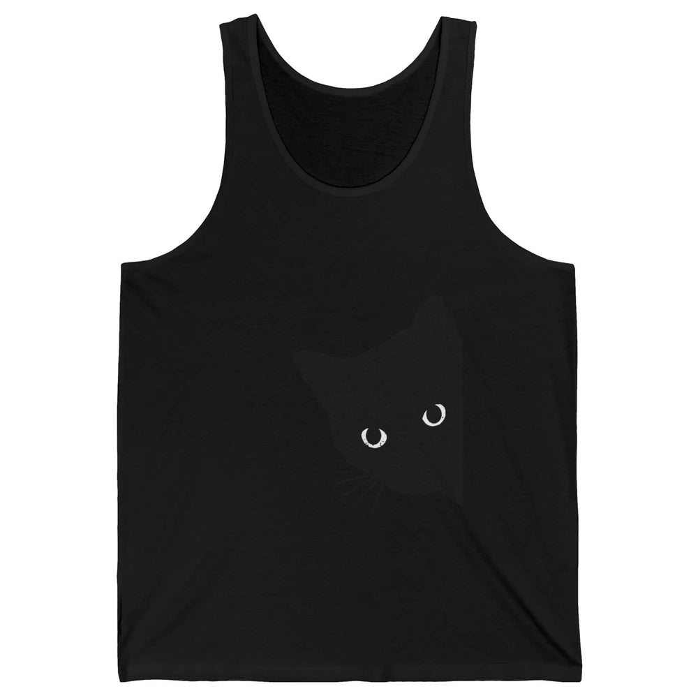 Funny Retro Black Cat Peeking Ew People Anti Social Cat Unisex Jersey Tank
